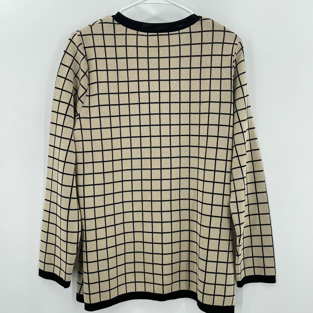 Misook Women's Cardigan Sweater, Sz. L Neutral Preppy Minimalist Windowpane - Picture 3 of 8